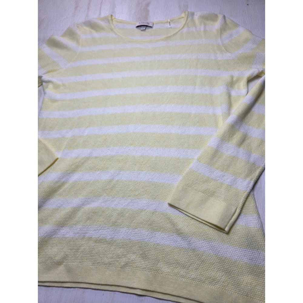 Kinross Cashmere Yellow White Striped Cotton Blend Knit Sweater Classic L Luxury